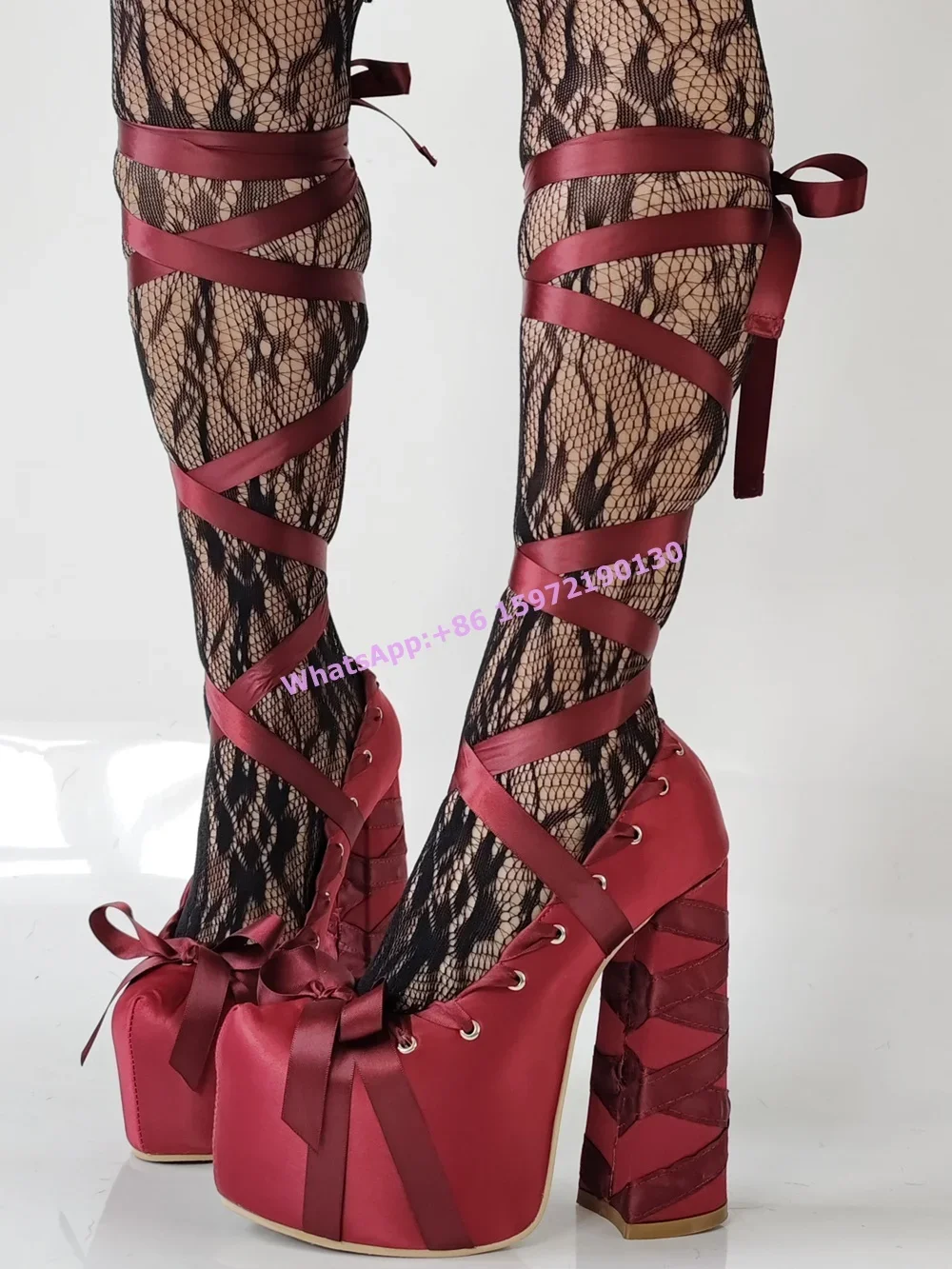 Ribbon Tie Heel - Zapatos de tacón con plataforma de