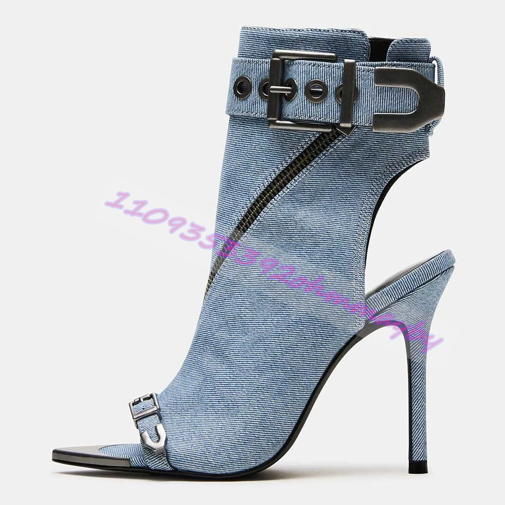 Suede Ankle Boot - Botas de tacón alto de mezclilla